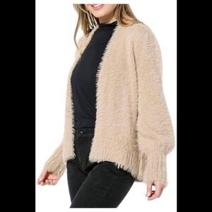 LB70 by Lloyd Boston Women's Puff Sleeve Hi-Low Cardigan Gilded Beige - Regular